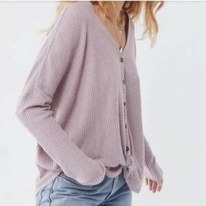 UO Out From Under Jojo Rosa Oversized Thermal Waffle Knit Long Sleeve Size Small